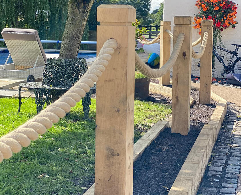 oak posts with rope